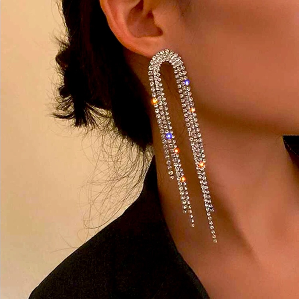 Rhinestone tassel drop earrings